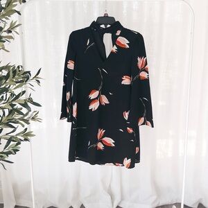Zara Black Dress with Red Floral Pattern